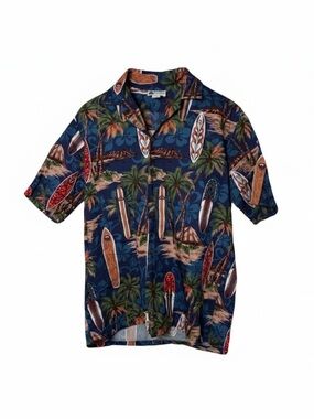 Vintage surfboard palm trees‎ short sleeve Hawaiian Shirt large made in Hawaii